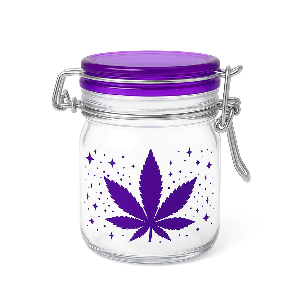 Airtight purple leaf galaxy stash jar, 5oz medium size