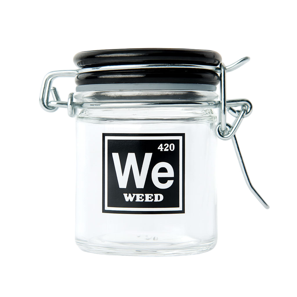 Airtight glass storage jar with Weed periodic symbol design