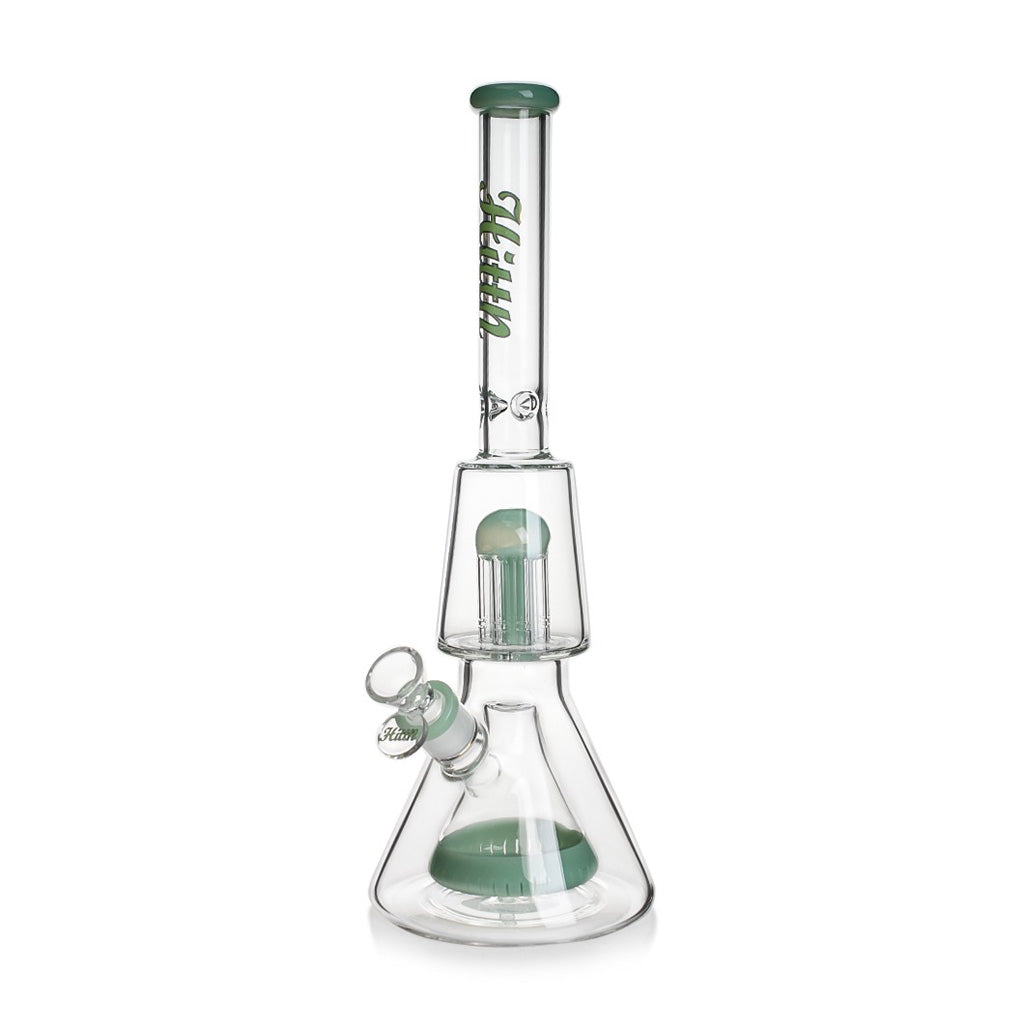 Hittn 8-arm tree and pyramid double perc beaker bong in green