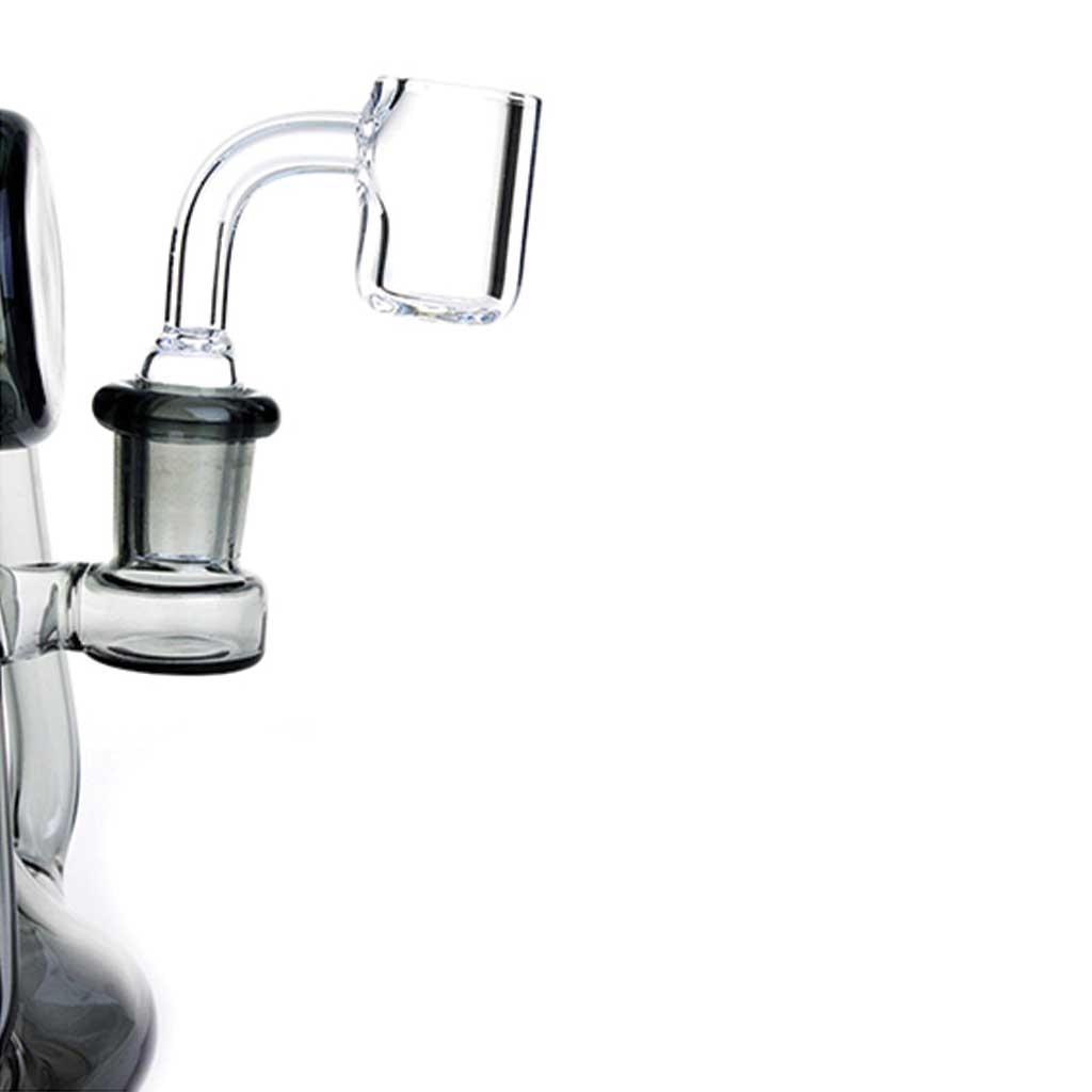Close-up of the top chamber on the black Phoenix Star 8-inch dual chamber recycler dab rig