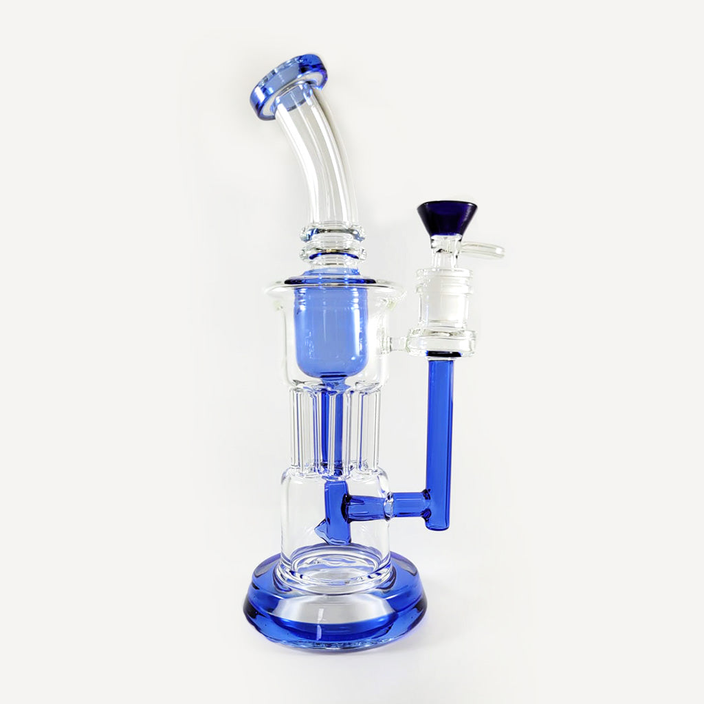 Green Flower 10-inch reinforced 6-arm pillar perc glass oil rig in blue