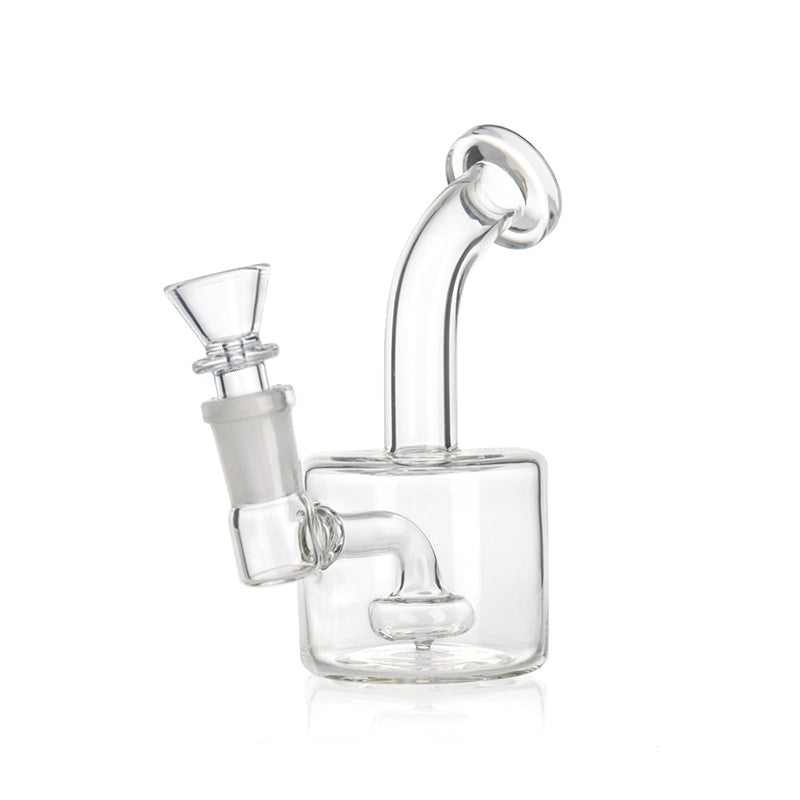 Clear glass puck dab rig bong with showerhead perc and quartz banger