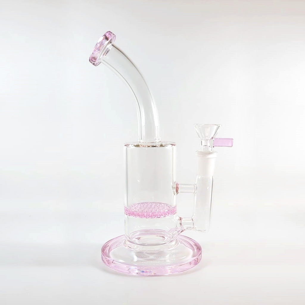 8.5-inch pink honeycomb perc glass dab rig