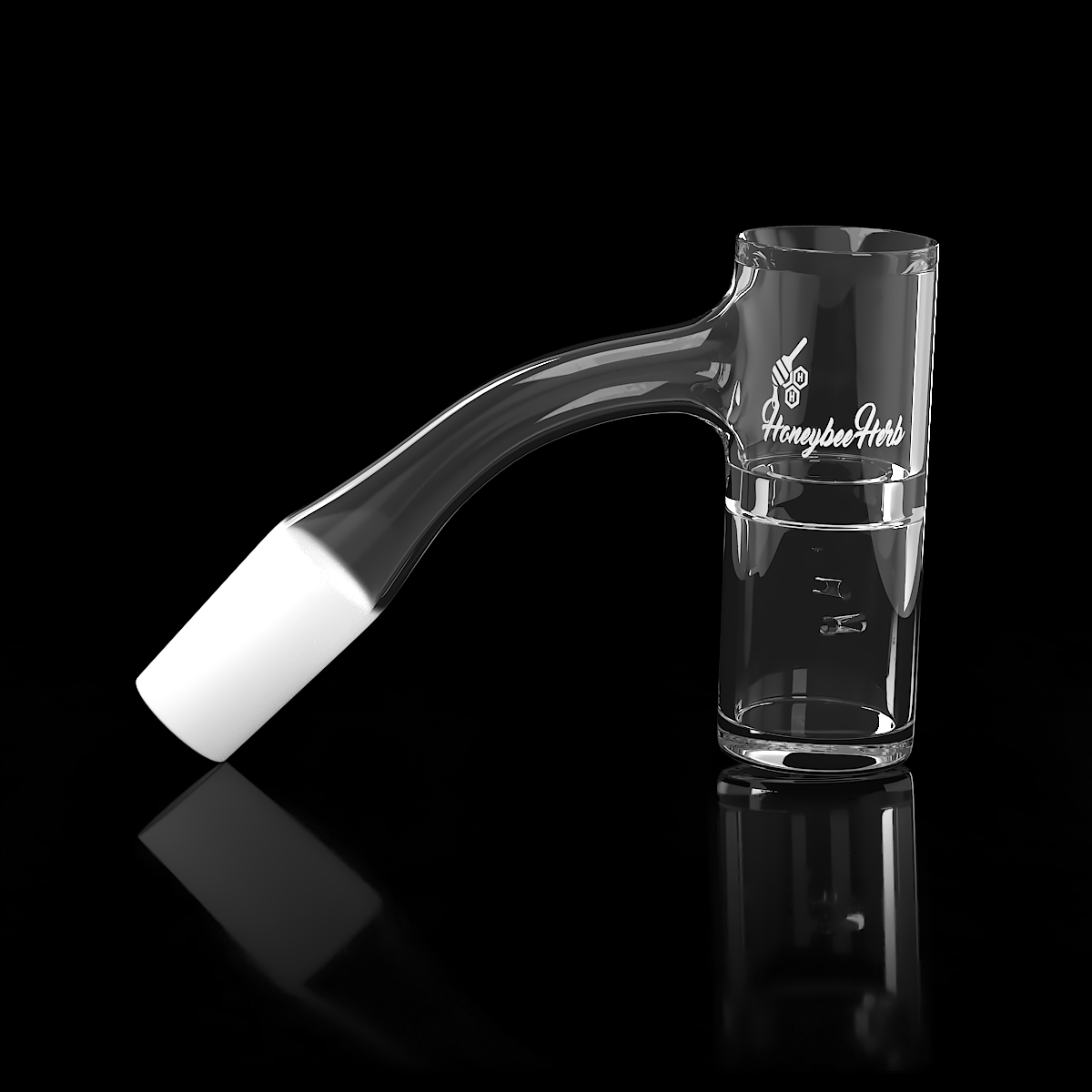 Honeybee Herb Honey Well 45-degree quartz banger on black background