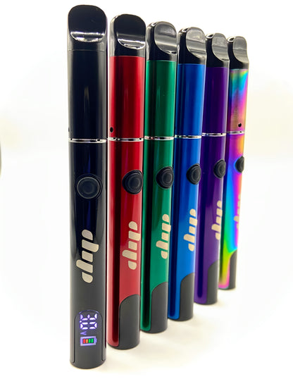 A lineup of Dip Devices Lunar V2 vaporizer pens in various colors, featuring a 600 mAh battery and patented airflow technology for better flavor and efficient concentrate use. The pack-and-go design ensures convenience and easy cleaning.