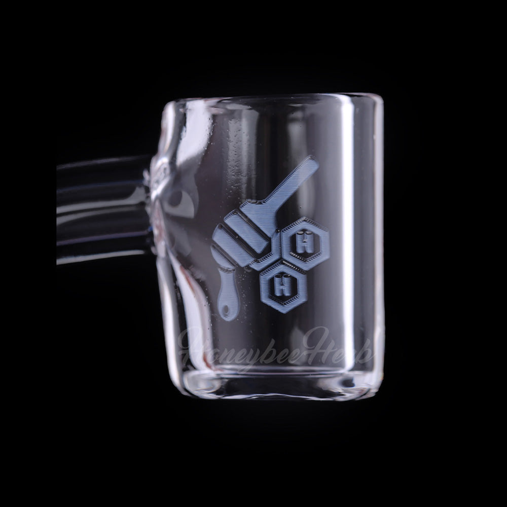 Close-up of Honeybee Herb thick original quartz banger, 45 degree