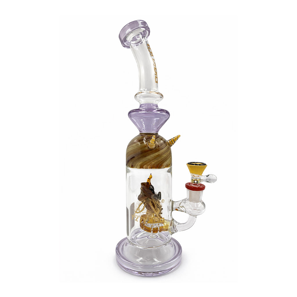BIIGO by Lookah 12-inch poly-horned spectacle perc glass dab rig, side view