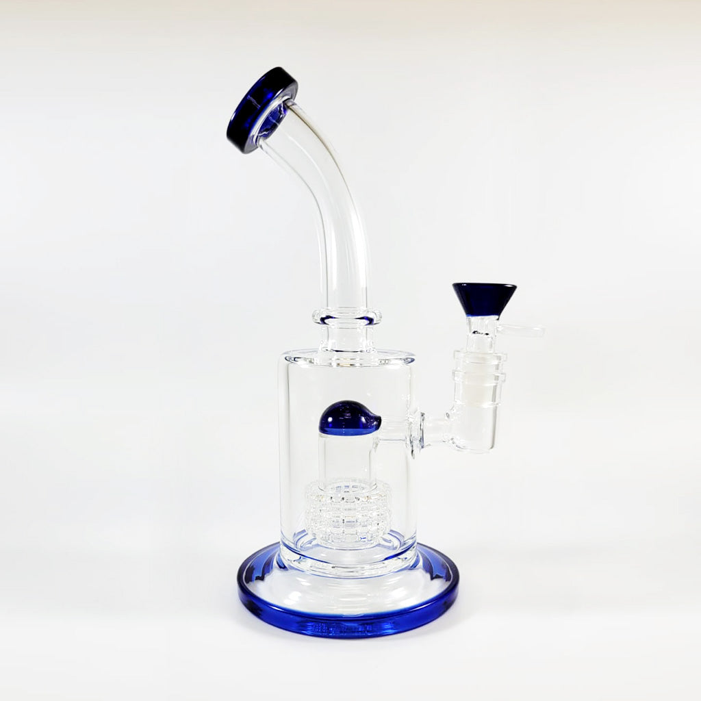 8-inch triple stack honeycomb perc glass dab rig in blue