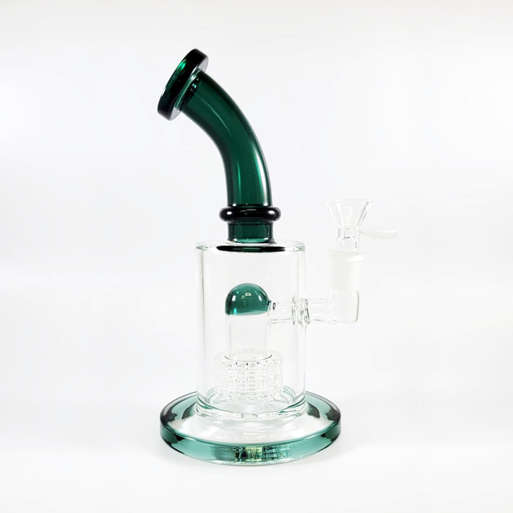 8-inch triple stack honeycomb perc glass dab rig in dark green