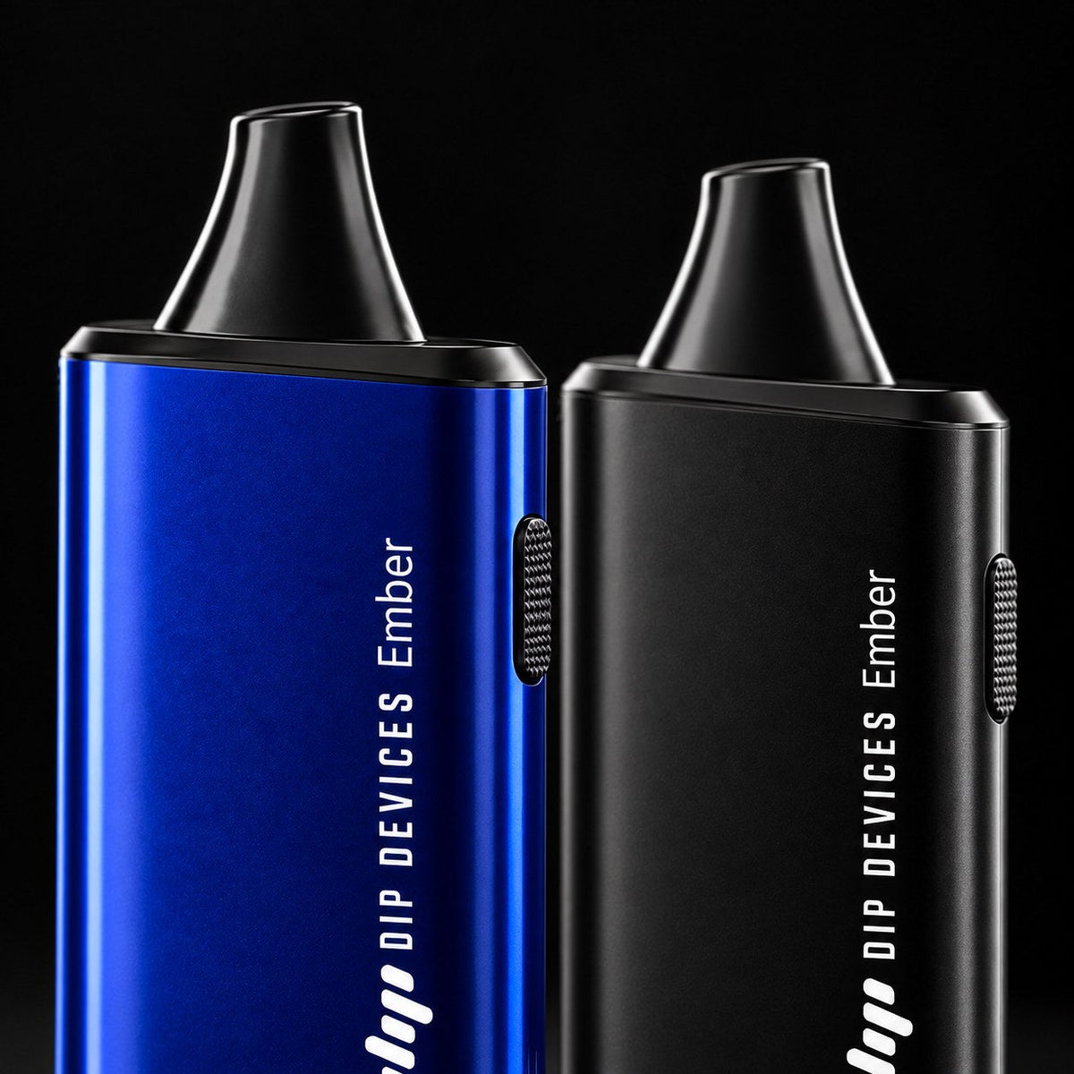 Close view of the Ember electric pipe mouthpiece and upper housing in black and blue