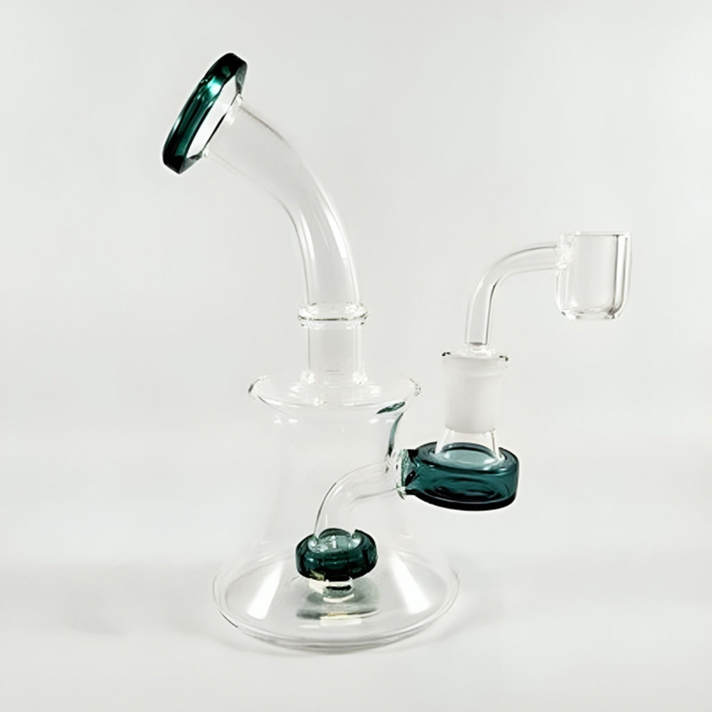 Green Flower extended round mouthpiece matrix perc glass dab rig in green