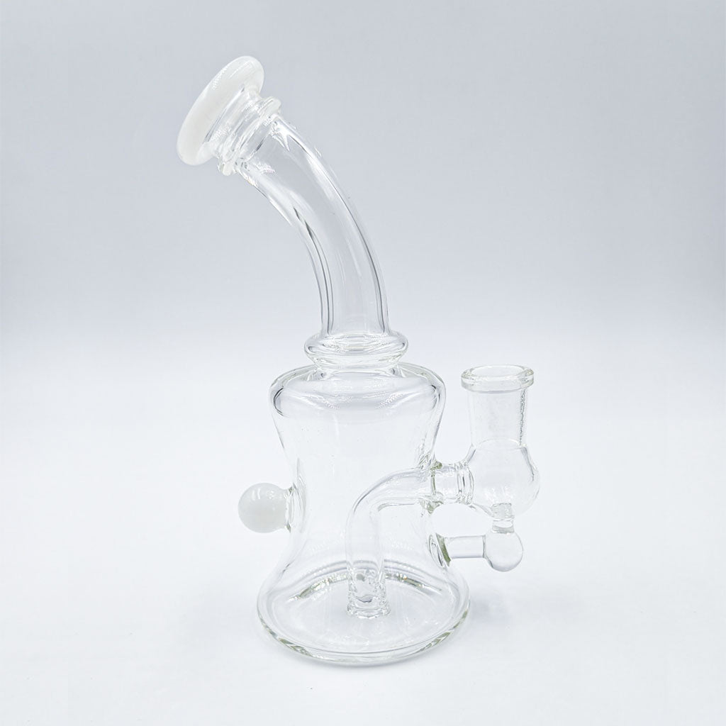 White inline perc dab rig, compact borosilicate glass water pipe
