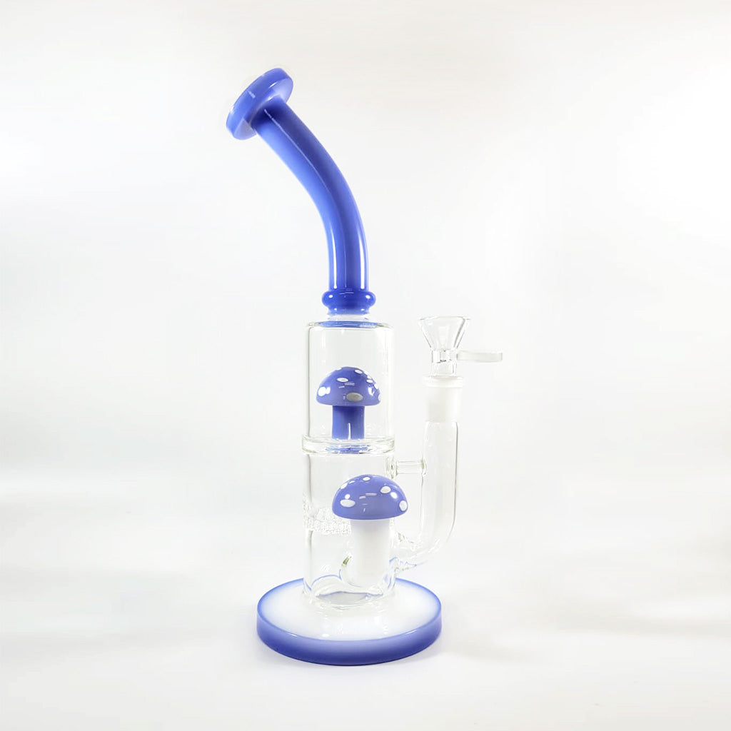 Green Flower Mushroom Honeycomb Disc Perc dab rig in jade blue glass