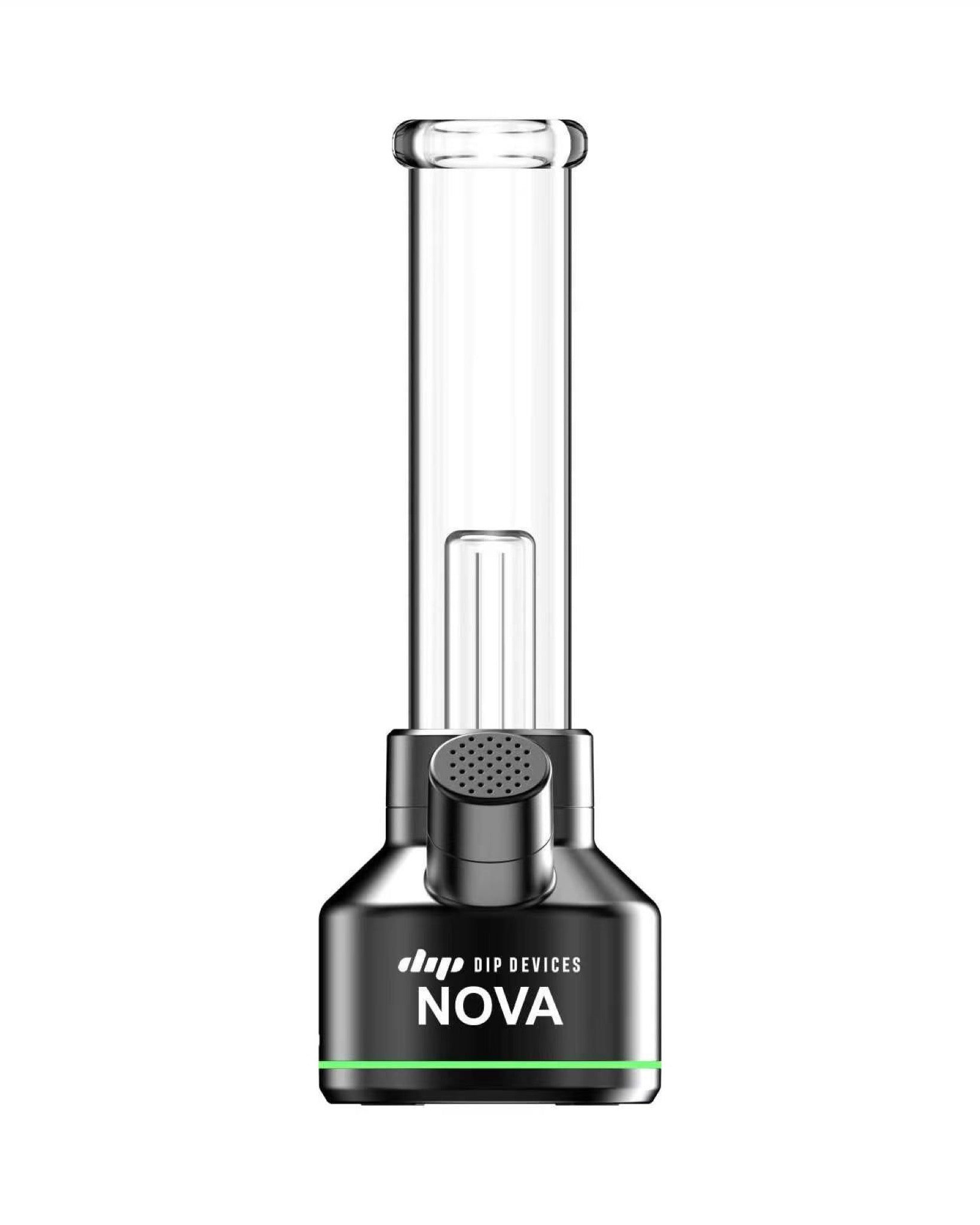 Nova electric bong by Dip Devices in black — water-filtered electronic bong with removable glass tube, percolator and green LED status ring