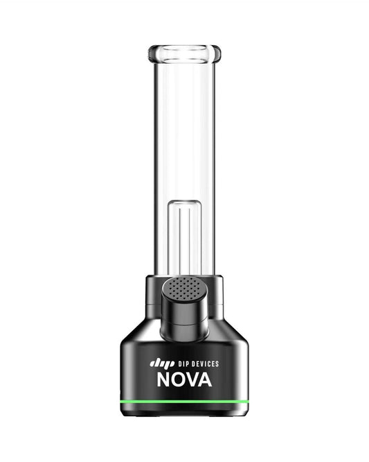Nova electric bong by Dip Devices in black — water-filtered electronic bong with removable glass tube, percolator and green LED status ring