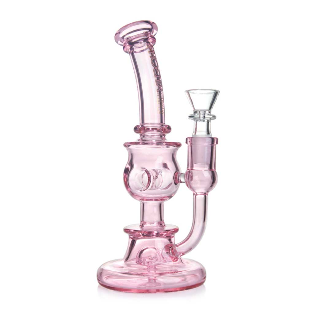 Pink glass Phoenix Star 8-inch controlled airflow bubbler dab rig