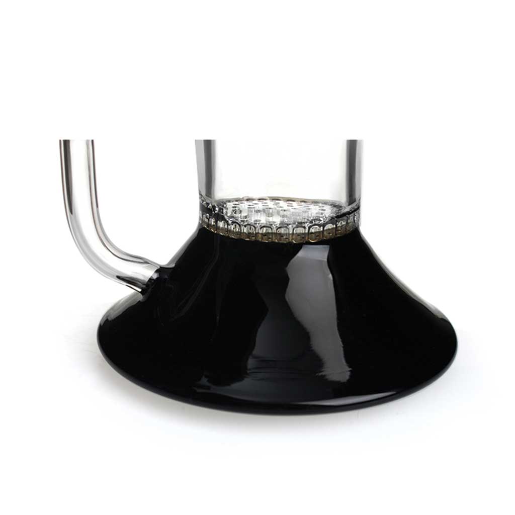 Close-up of the honeycomb perc base on the black Phoenix Star 8-inch dab rig