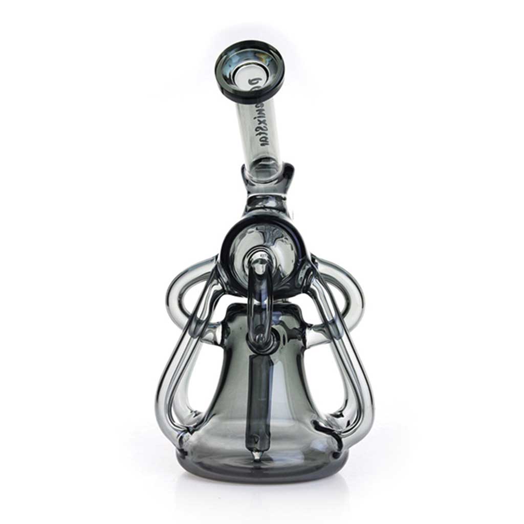 Black glass Phoenix Star 8-inch dual chamber recycler dab rig side view