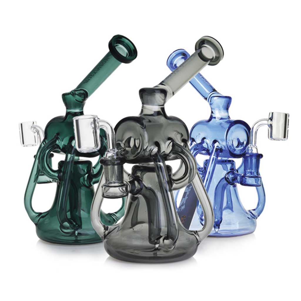 Green Flower Phoenix Star 8-inch dual chamber cylinder top recycler dab rig in assorted colors