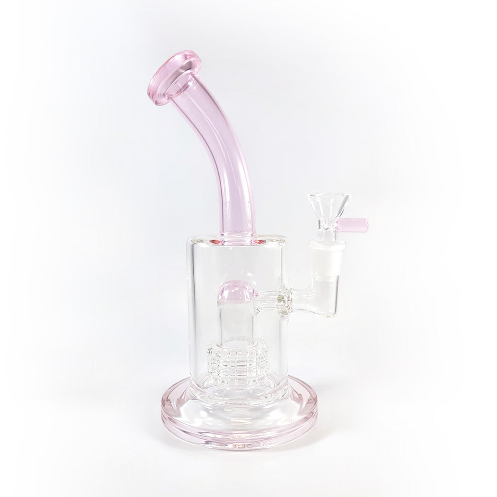 8-inch triple stack honeycomb perc glass dab rig in pink
