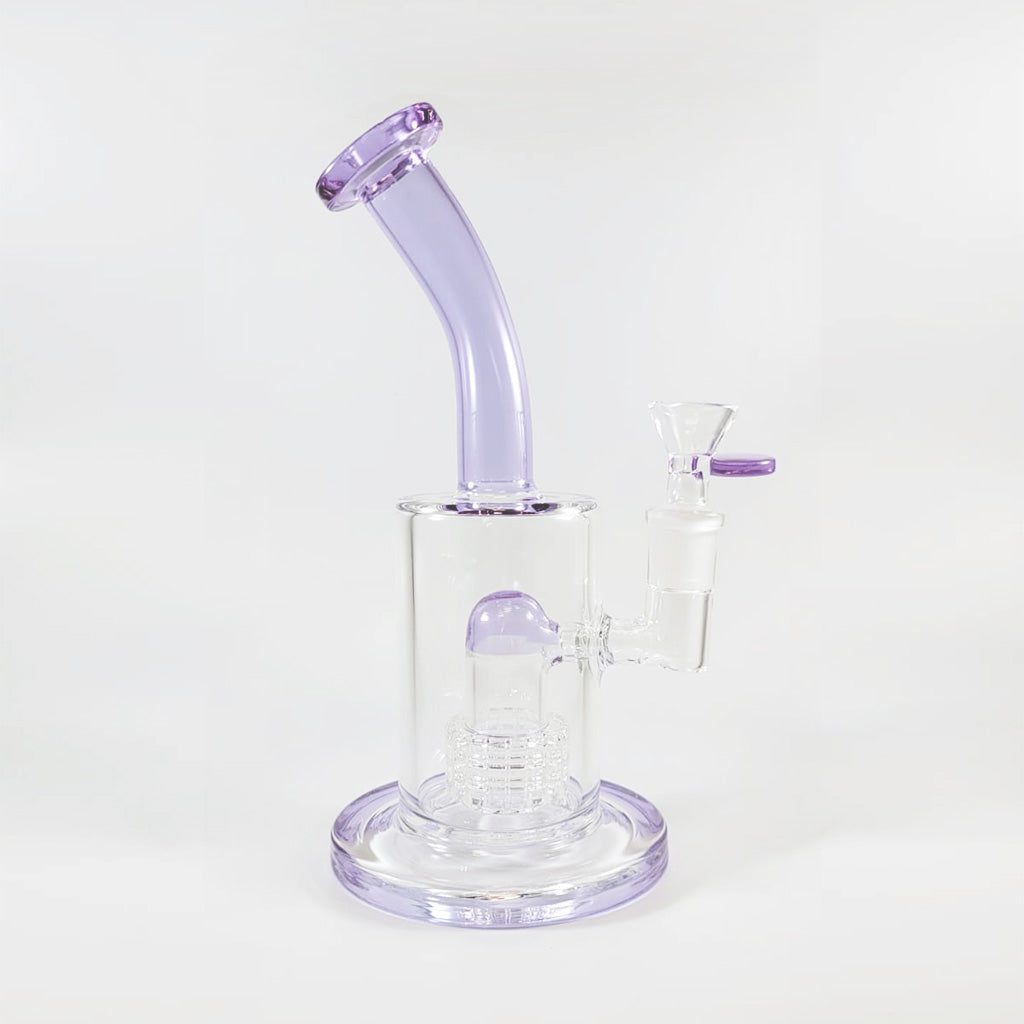 8-inch triple stack honeycomb perc glass dab rig in purple