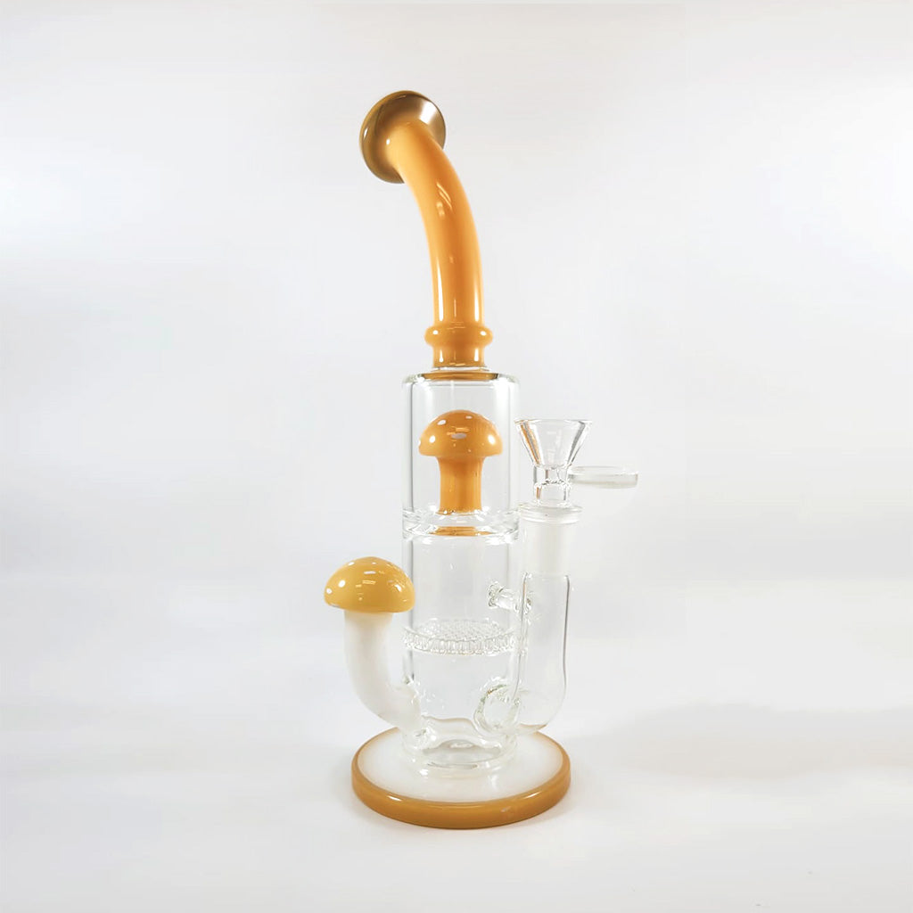 Green Flower Mushroom Honeycomb Disc Perc dab rig in topaz glass color