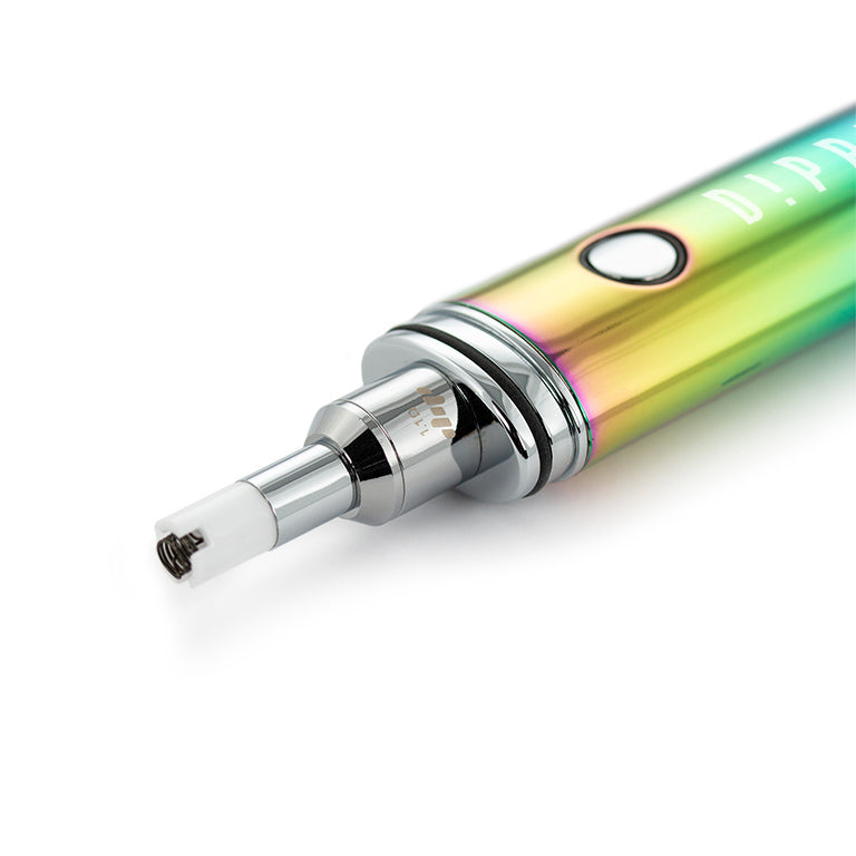 Dipper electric honey straw, rainbow close up of atomizer tip. 1% donated to LGBTQ+ organizations.